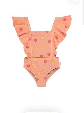 NWT TINYCOTTONS Hearts Stars Swimsuit - Papaya.  Size 8y